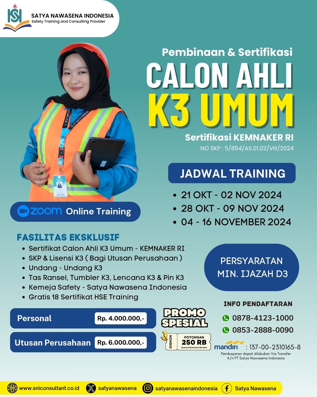 AHLI K3 UMUM KEMNAKER RI – ONLINE CLASS