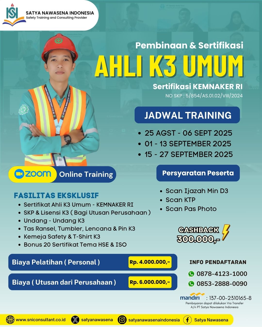 AHLI K3 UMUM KEMNAKER RI – ONLINE CLASS