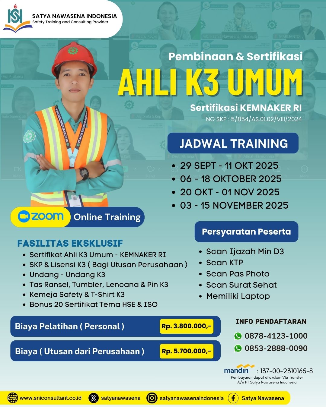 AHLI K3 UMUM KEMNAKER RI – ONLINE CLASS