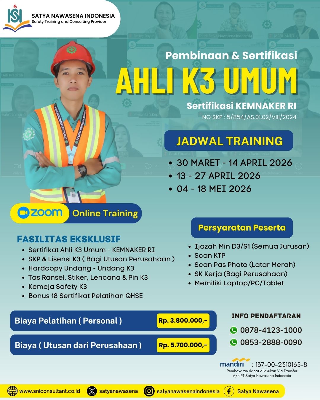 AHLI K3 UMUM KEMNAKER RI – ONLINE CLASS