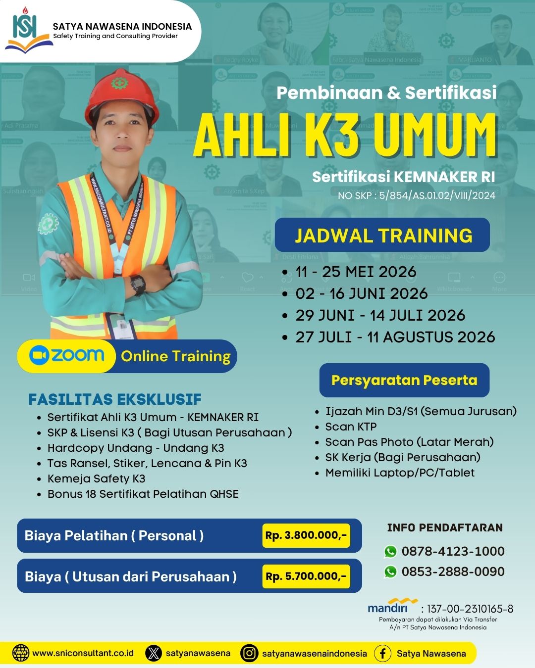 AHLI K3 UMUM KEMNAKER RI – ONLINE CLASS