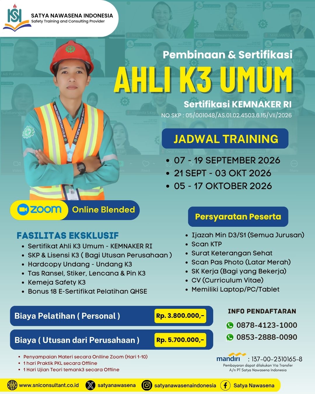AHLI K3 UMUM KEMNAKER RI – ONLINE CLASS